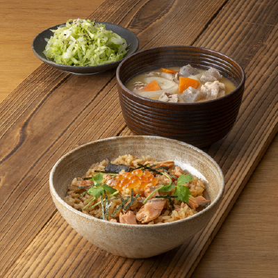 宮城名物！はらこ飯・具だくさん豚汁・キャベツのゆかりあえ