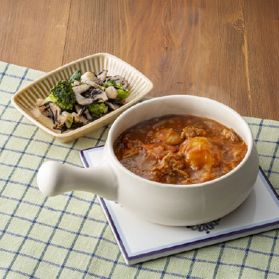 ビーフシチュー・れんこんと貝柱のサラダ