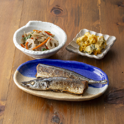 まるごと骨まで！さんまの塩焼き・かぼちゃサラダ・根菜金平